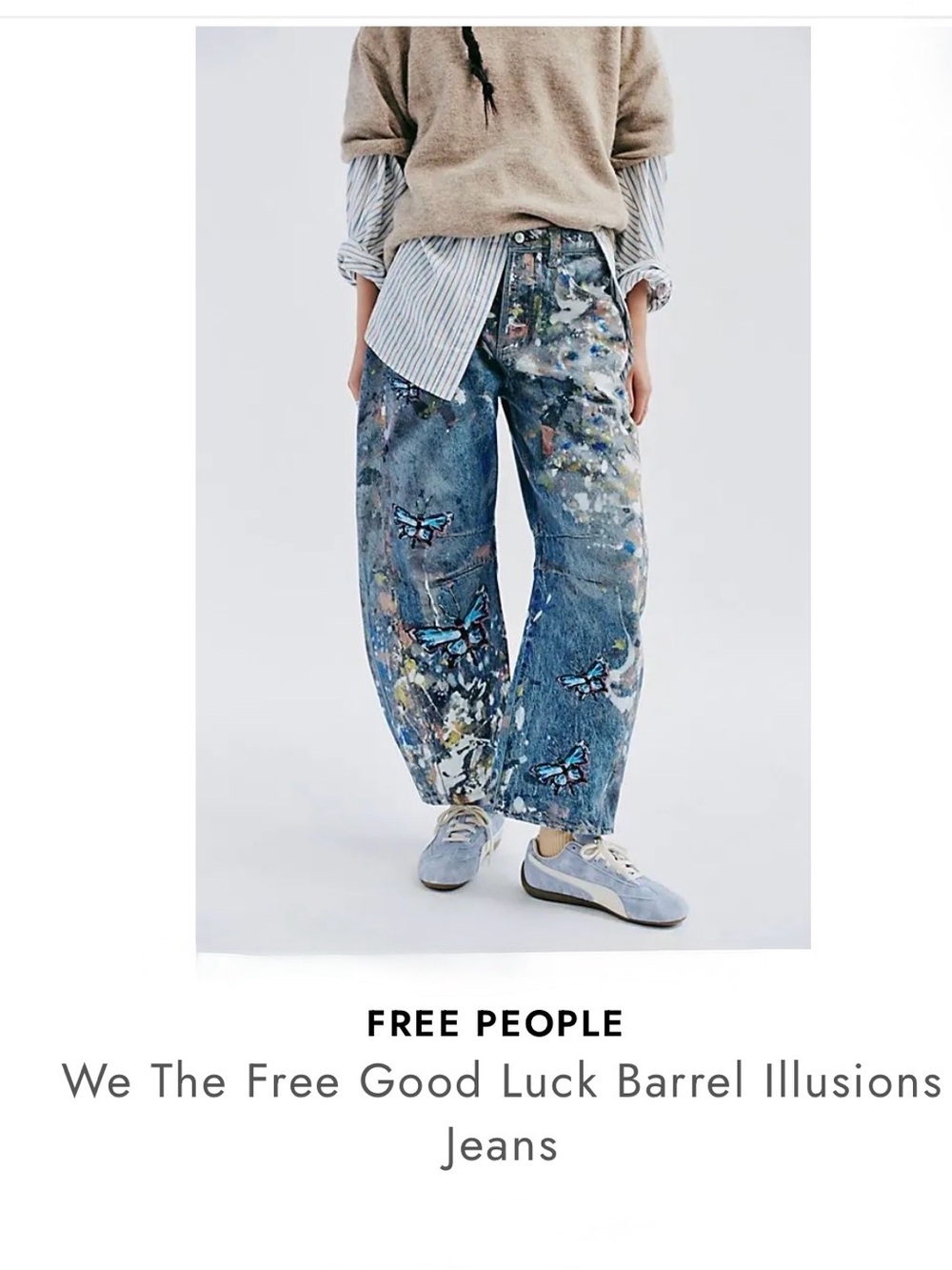 Free People Blue Paint-Splatter Wide-Leg Jeans with Butterfly Motif - Picture 4 of 15